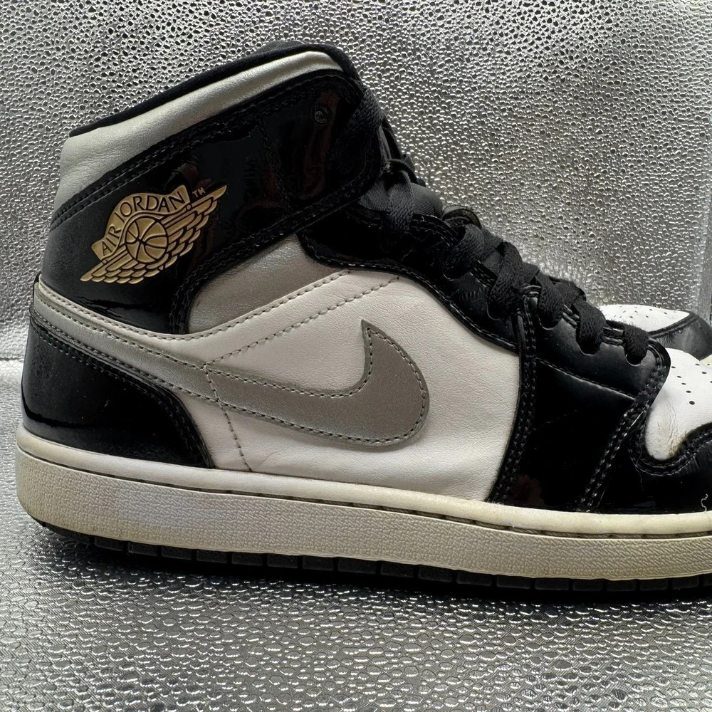 Size 11 Jordan 1 Mid SE Patent Black White Metallic Mens Sneakers HV0789-010